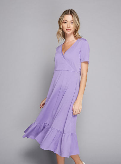 Plain A-Line Midi Dress – Purple