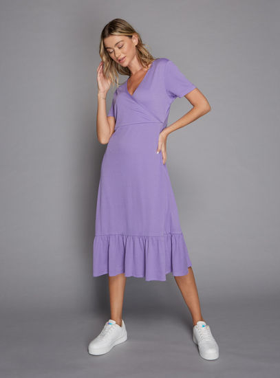 Plain A-Line Midi Dress – Purple