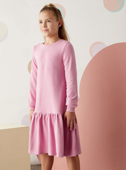Plain Drop Waist Sweatshirt Dress – Pink