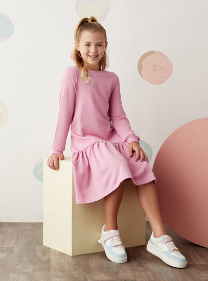 Plain Drop Waist Sweatshirt Dress – Pink