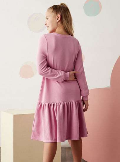 Plain Drop Waist Sweatshirt Dress – Pink