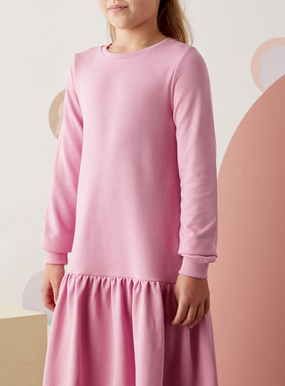 Plain Drop Waist Sweatshirt Dress – Pink
