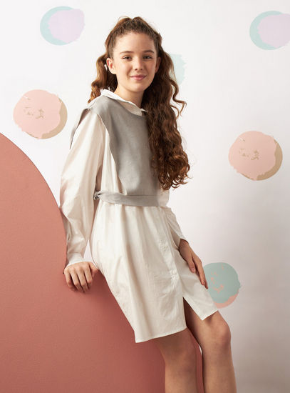 Plain Shirt Dress with Pink Sweater Overlay (Gray no more available)