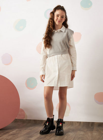 Plain Shirt Dress with Pink Sweater Overlay (Gray no more available)