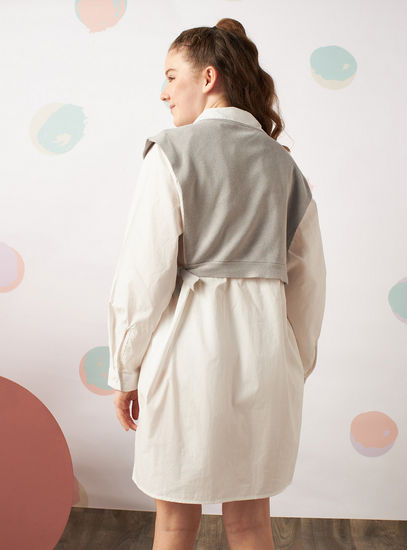 Plain Shirt Dress with Pink Sweater Overlay (Gray no more available)