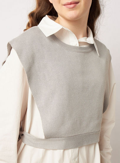 Plain Shirt Dress with Pink Sweater Overlay (Gray no more available)