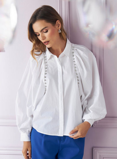 Rhinestone Embellished Shirt with Bishop Sleeves