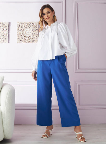 Rhinestone Embellished Shirt with Bishop Sleeves