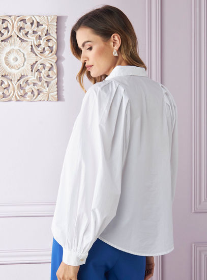 Rhinestone Embellished Shirt with Bishop Sleeves