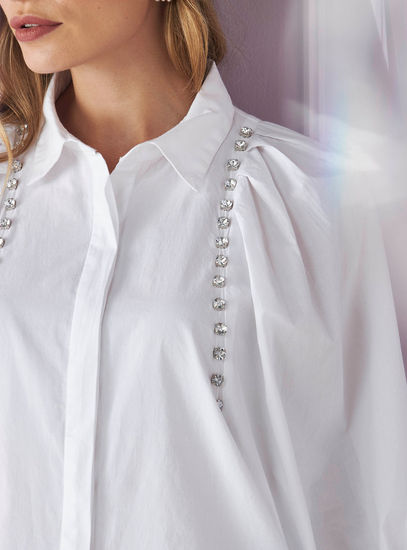 Rhinestone Embellished Shirt with Bishop Sleeves