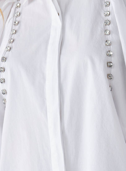 Rhinestone Embellished Shirt with Bishop Sleeves