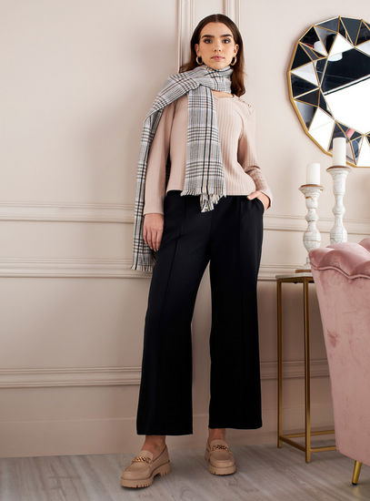 Ribbed V-Neck Knit Top with Shoulder Button Detail – Beige