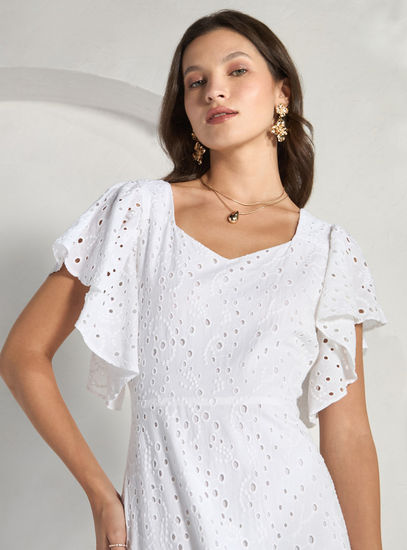 White Schiffli Tiered Maxi Dress with Sweetheart Neckline