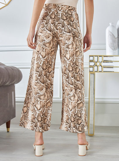 Animal Print Wide-Leg Crepe Pants