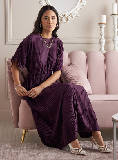 Textured Plissé Midi Dress – Purple