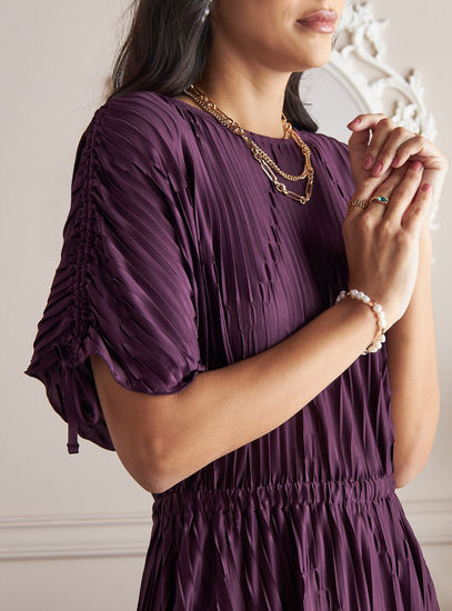 Textured Plissé Midi Dress – Purple