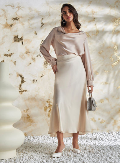 Cowl Neck Satin Blouse – Cream Elegance