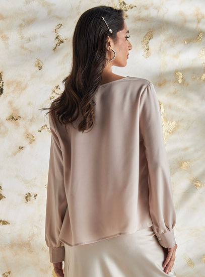 Cowl Neck Satin Blouse – Cream Elegance