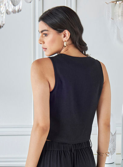 Sleeveless Button-Front Vest – Black