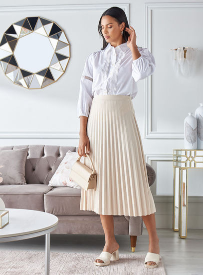 Elegant Pleated Midi Skirt – Cream