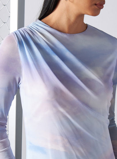 Sky Haze Tie-Dye Mesh Midi Dress – Long Sleeve Edition