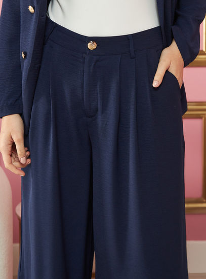 Navy Textured Wide-Leg Trousers – Relaxed Fit