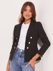 Black Military Tailored Button Blazer