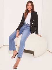 Black Military Tailored Button Blazer