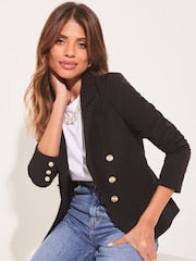 Black Military Tailored Button Blazer