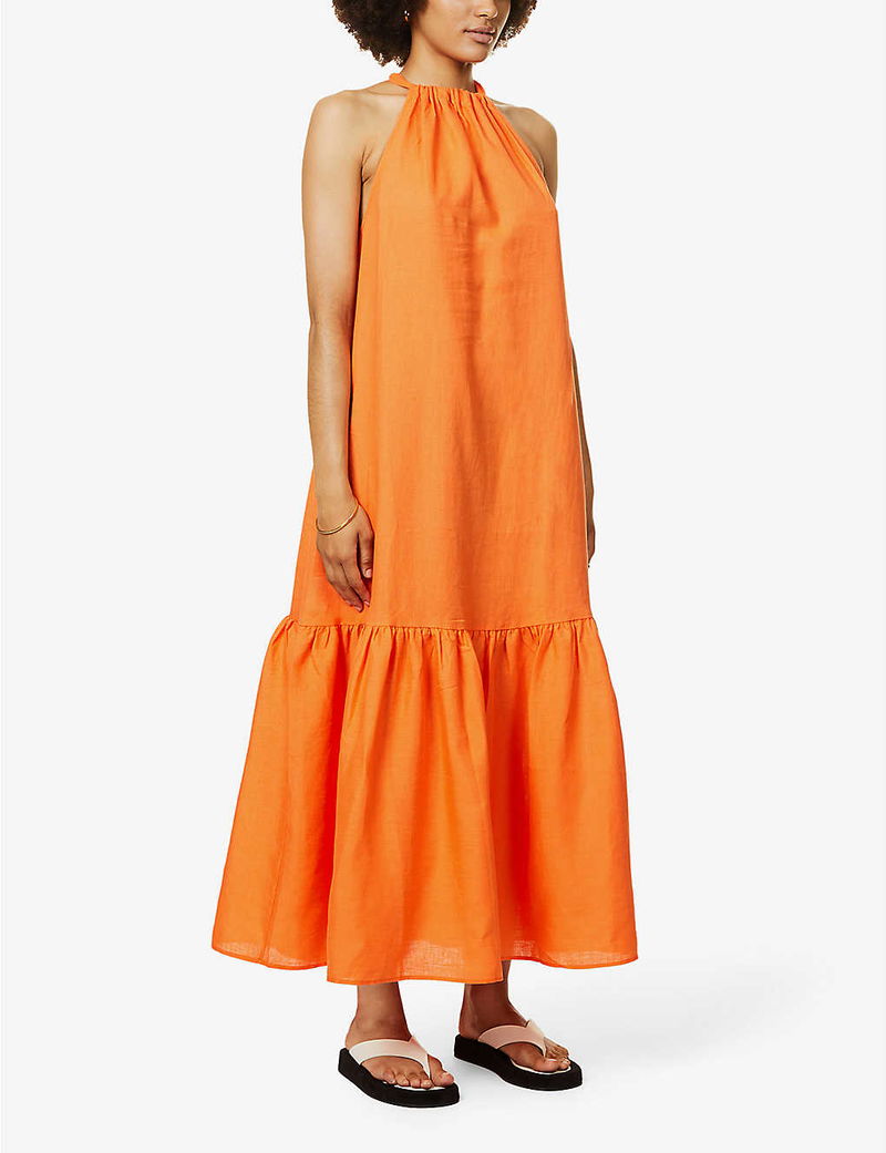 Ibiza Halterneck Organic Linen Maxi Dress