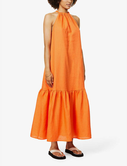 Ibiza Halterneck Organic Linen Maxi Dress