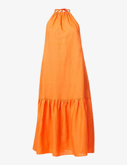 Ibiza Halterneck Organic Linen Maxi Dress