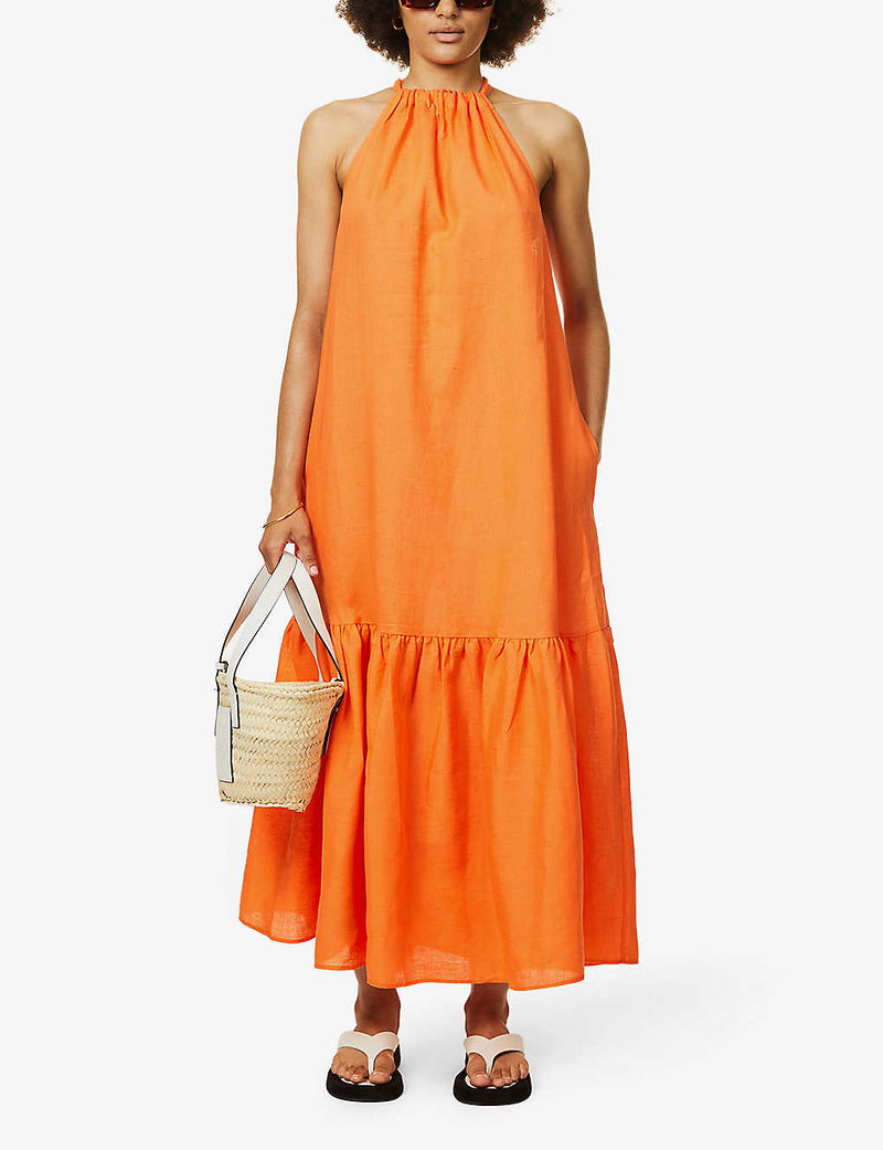 Ibiza Halterneck Organic Linen Maxi Dress