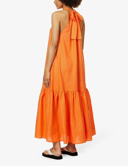 Ibiza Halterneck Organic Linen Maxi Dress